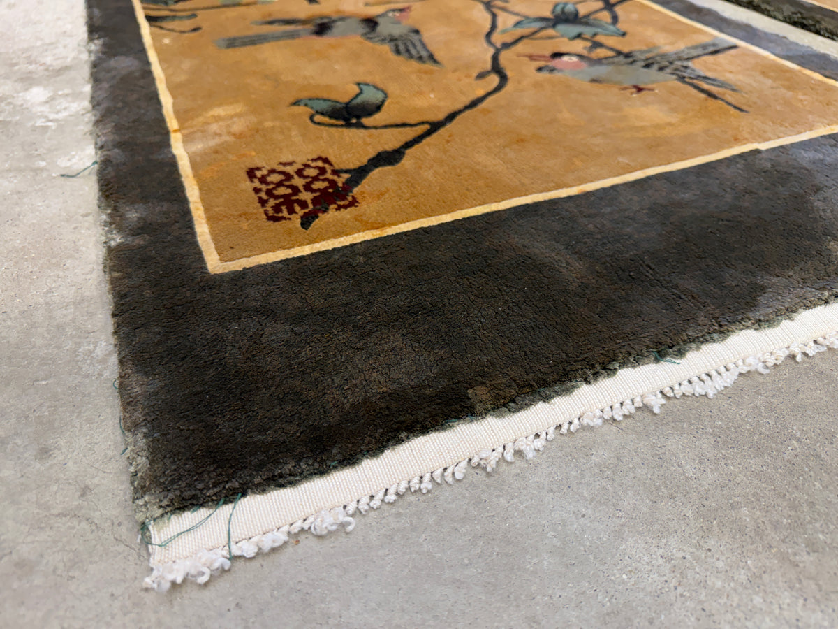 Pair of Antique Hand-Knotted 100% Silk Art Deco Rugs - 2’x3’