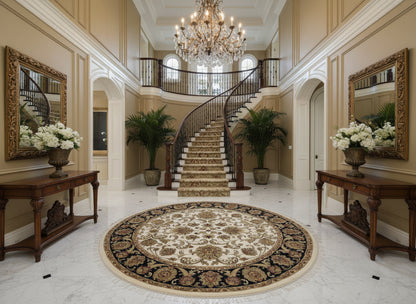 8’ Diameter Hand-Knotted Wool Indian Round Oriental Rug - 8x8 Handmade Carpet