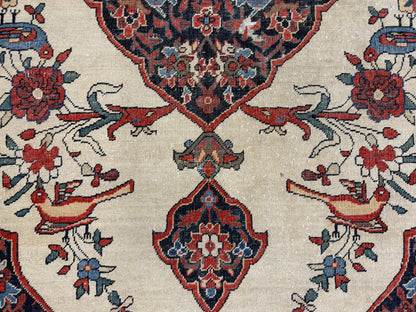 4’3”x6’5” Antique Hand-knotted Wool Kashan Persian Rug 4x6 Animal Handmade Carpet