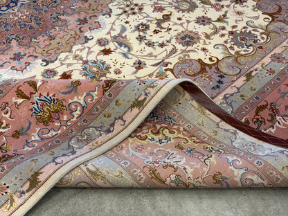 9’10”x13’5” Very Fine Hand-Knotted Persian Tabriz 80 Raj Area Rug