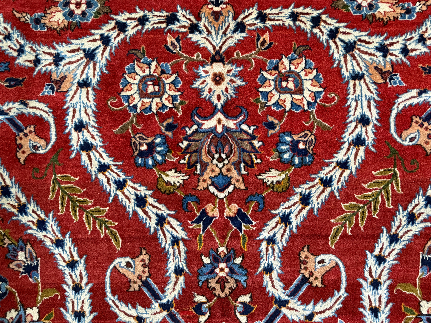 10’2”x14’2” Very Fine Vintage Hand-Knotted Wool Isfahan Persian Rug 10x14 Red All-Over Handmade Carpet