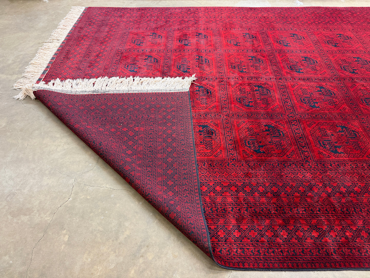 10’x14’ Hand-Knotted Wool Afghan Khalmohammadi Rug 10x14 Red All-Over Handmade Carpet