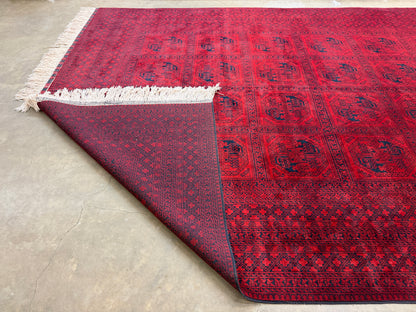 10’x14’ Hand-Knotted Wool Afghan Khalmohammadi Rug 10x14 Red All-Over Handmade Carpet