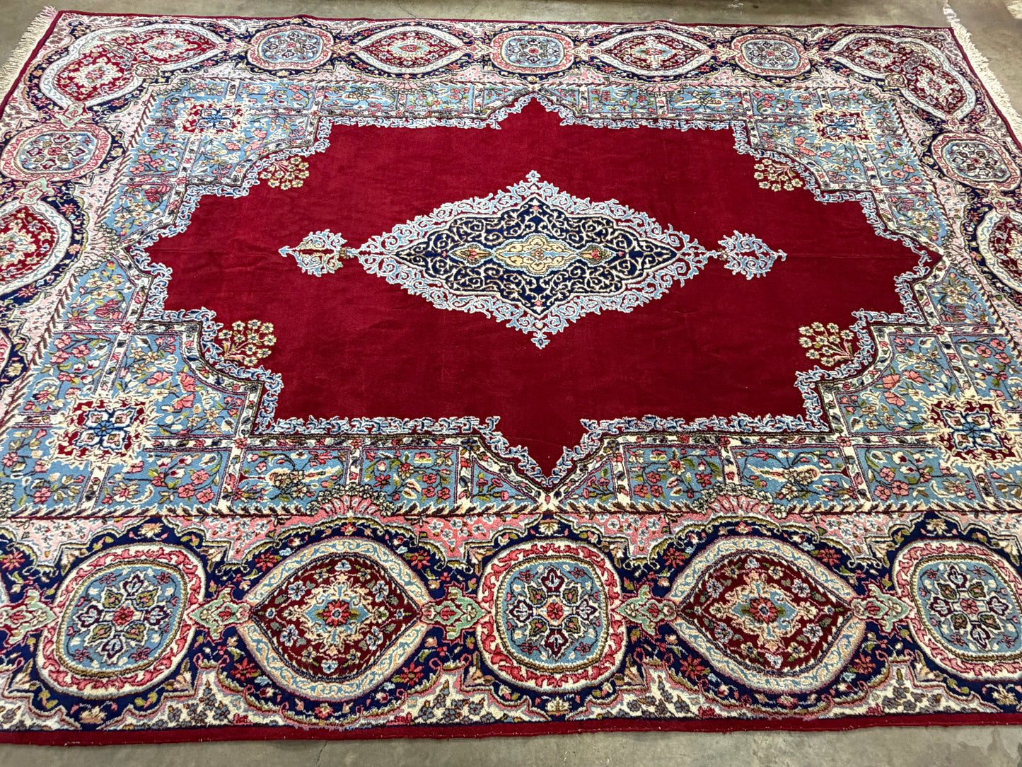 9x14 Vintage Hand-Knotted Wool Kerman Persian Rug Red Handmade Carpet