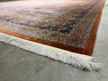 11’3”x16’5” Hand-Knotted 100% Silk Persian Qum Rug - Signed
