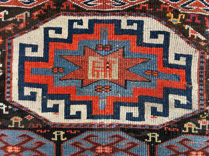 4'4"x6'4" Antique Hand-knotted Wool Geometric Caucasian Area Rug - Russian 4x6