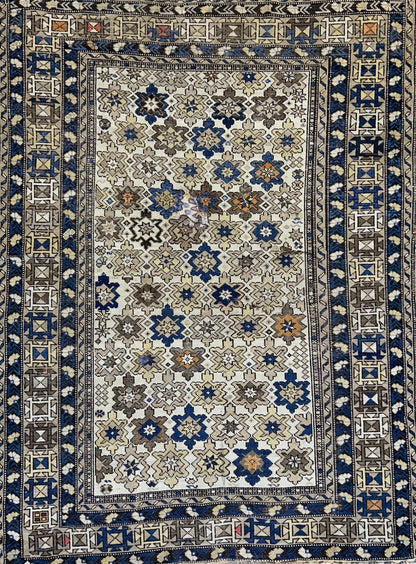3'9"x5' Antique Hand-knotted Wool Caucasian Area Rug - Handmade 4x5 Carpet