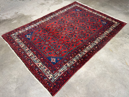 Hand-Knotted Persian Hamadan Rug - 4’4”x6’9”