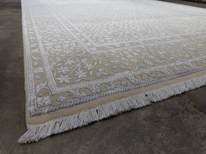 7’9”x10’ Hand-Knotted Carved Wool & Silk All-Over Area Rug