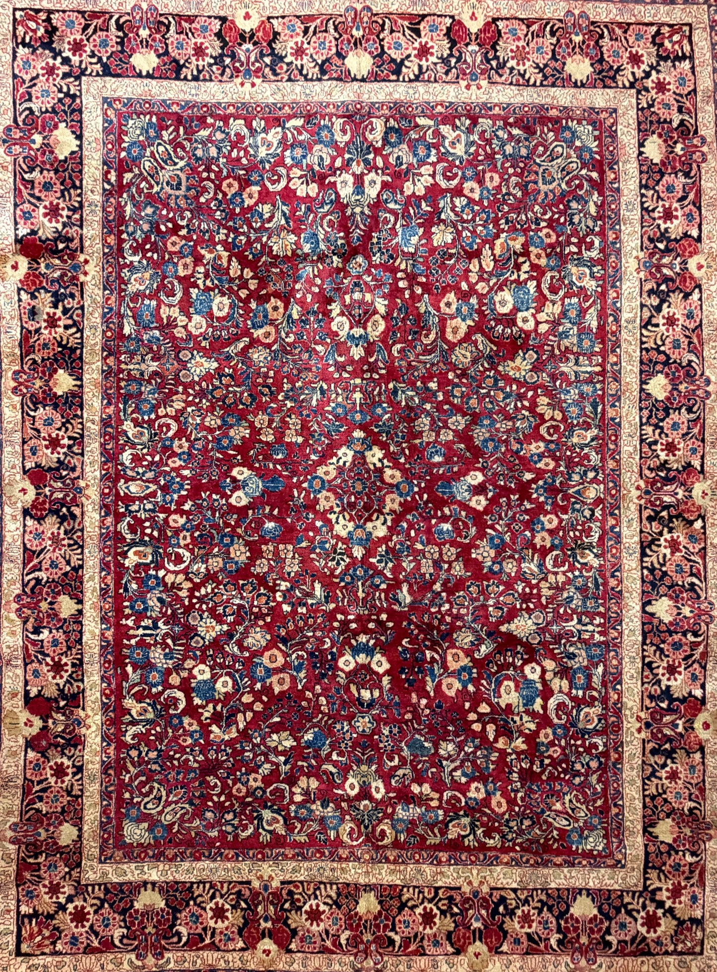 8’8”x11’6” Antique Hand-Knotted Wool Sarouk Persian Rug 8x11 Red Handmade Carpet