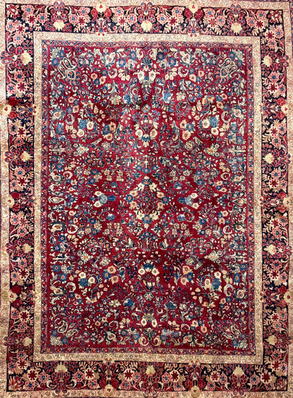 8’8”x11’6” Antique Hand-Knotted Wool Sarouk Persian Rug 8x11 Red Handmade Carpet