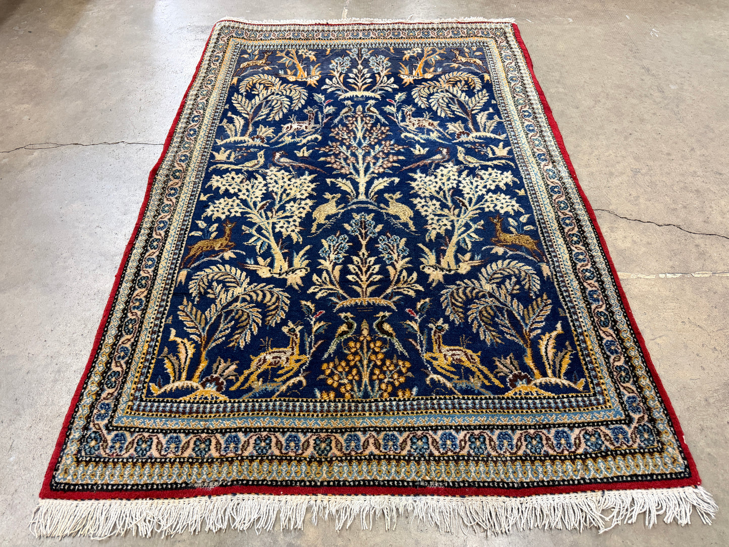 2’9”x4’2” Fine Antique Hand-Knotted Wool Kashan Tree of Life Persian Rug 2x4 Pictorial Handmade Carpet