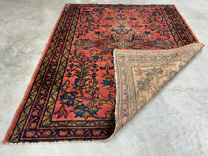 3'6"x4'5" Antique Hand-knotted Wool Sarouke Area Rug - Handmade Red 3x4 Carpet