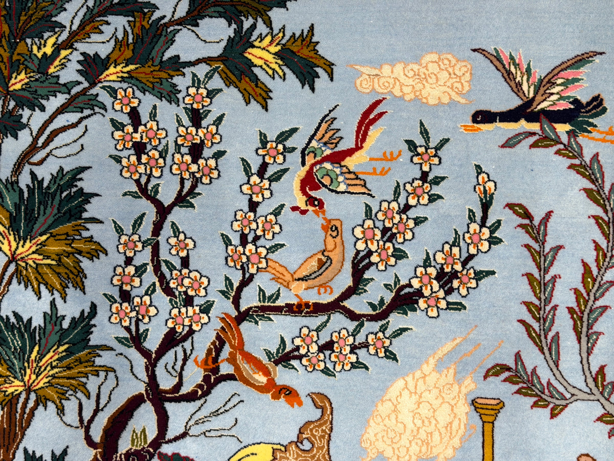 Hand-Knotted Pictorial Persian Isfahan Rug - 5’1”x7’8”