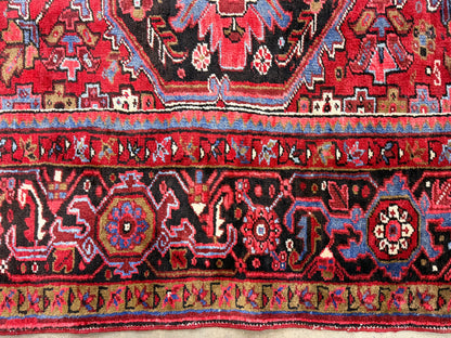 9’7”x13’ Vintage Hand-Knotted Wool Heriz Persian Rug 9x13 Red Handmade Carpet