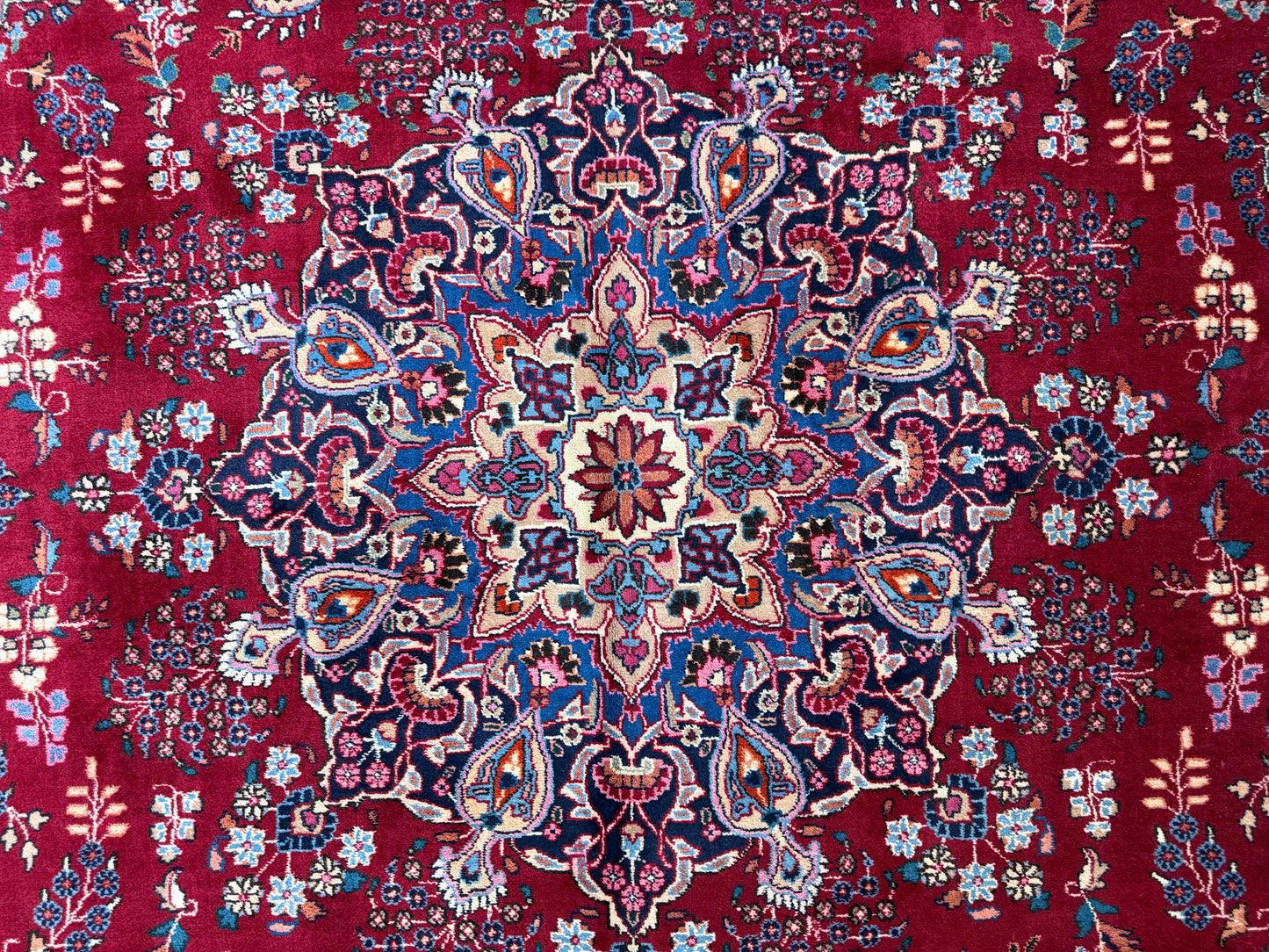 9’7”x12’6” Vintage Hand-Knotted Wool Sarouk Persian Rug 9x12 Red Handmade Carpet