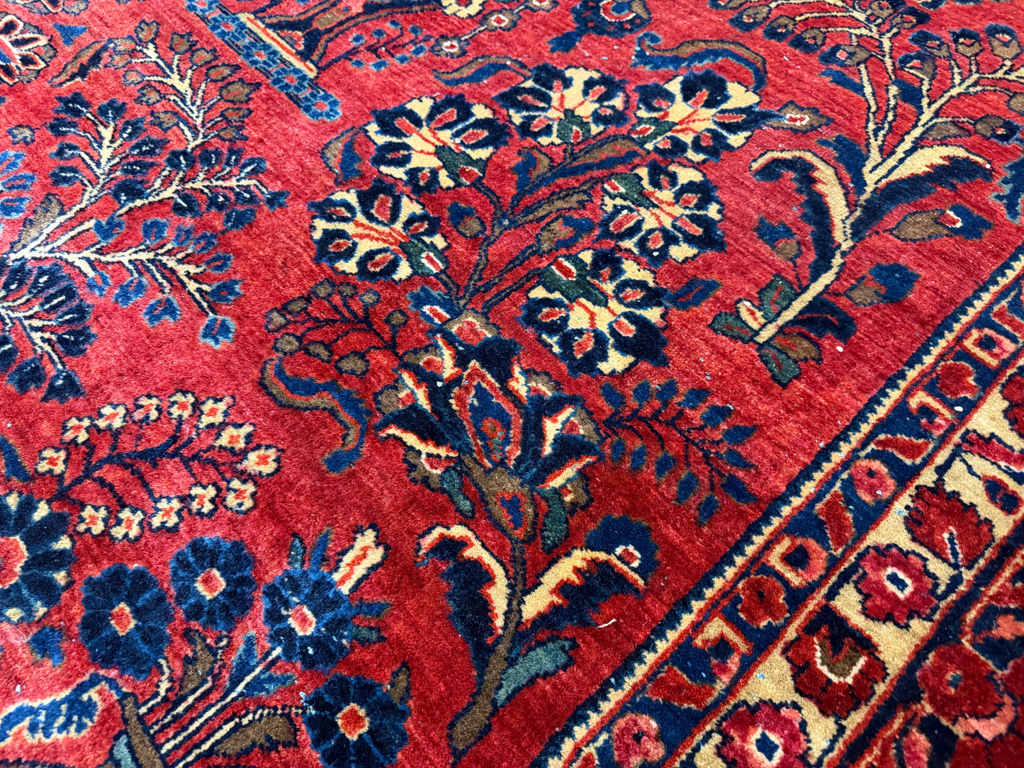 Hand-Knotted Antique Persian Sarouk Rug - 9’x11’7”