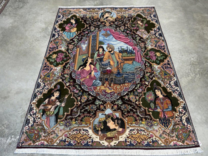5’7”x7’10” Hand-knotted Pictorial Tabriz Rug