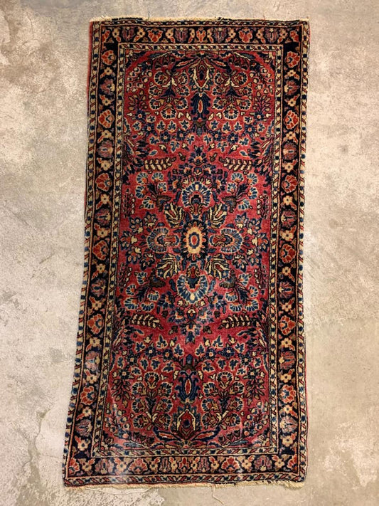 2'1"x4' Antique Handmade 100% Wool Persian Sarouk Rug