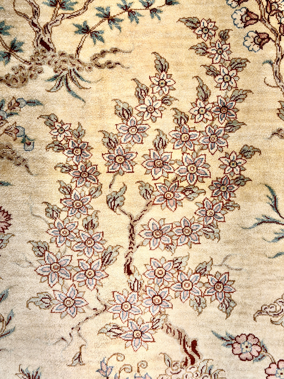 Hand-Knotted Silk Persian Qum Rug - Signed Rezaei - 3’4”x4’10”