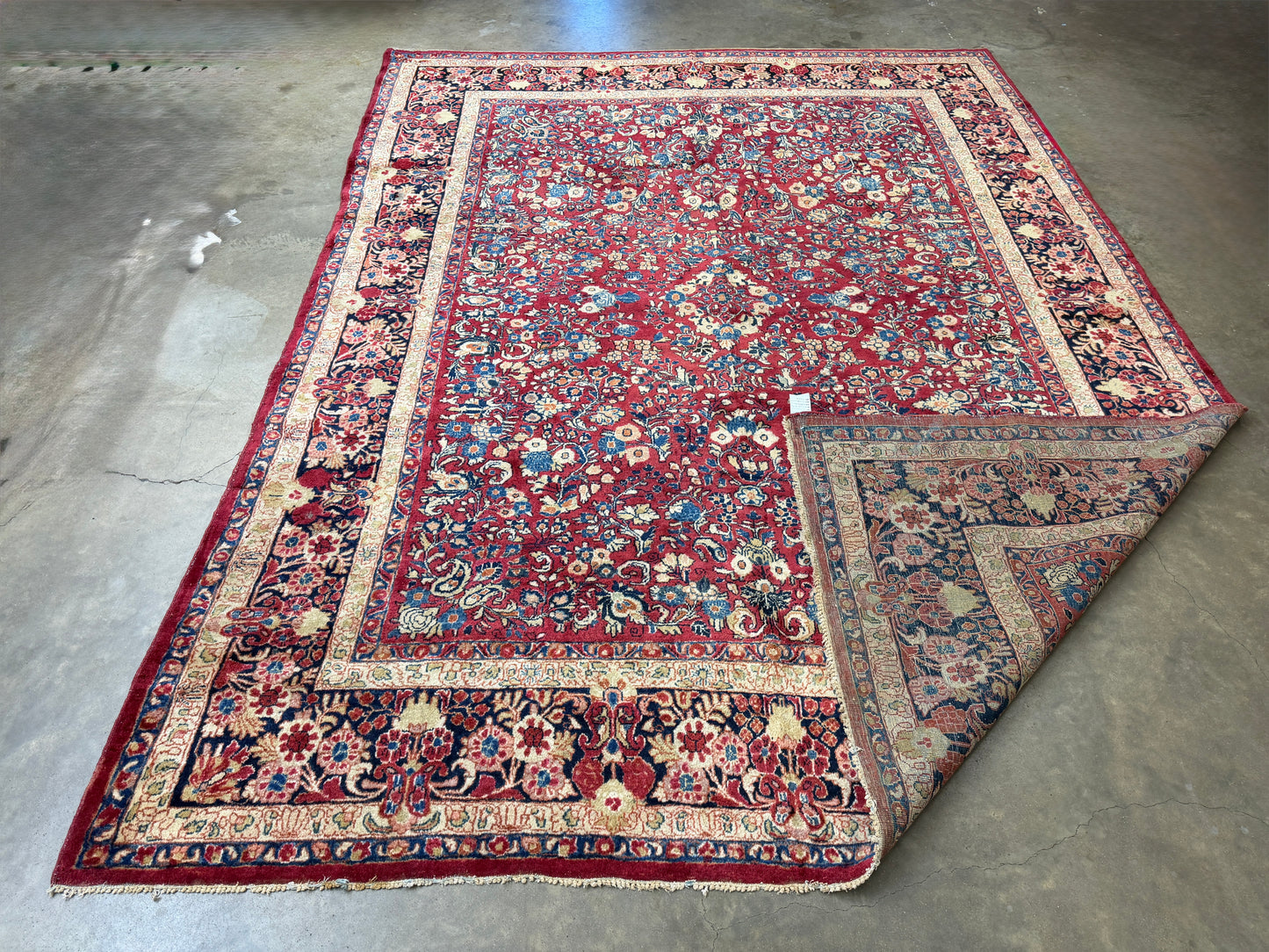 8’8”x11’6” Antique Hand-Knotted Wool Sarouk Persian Rug 8x11 Red Handmade Carpet