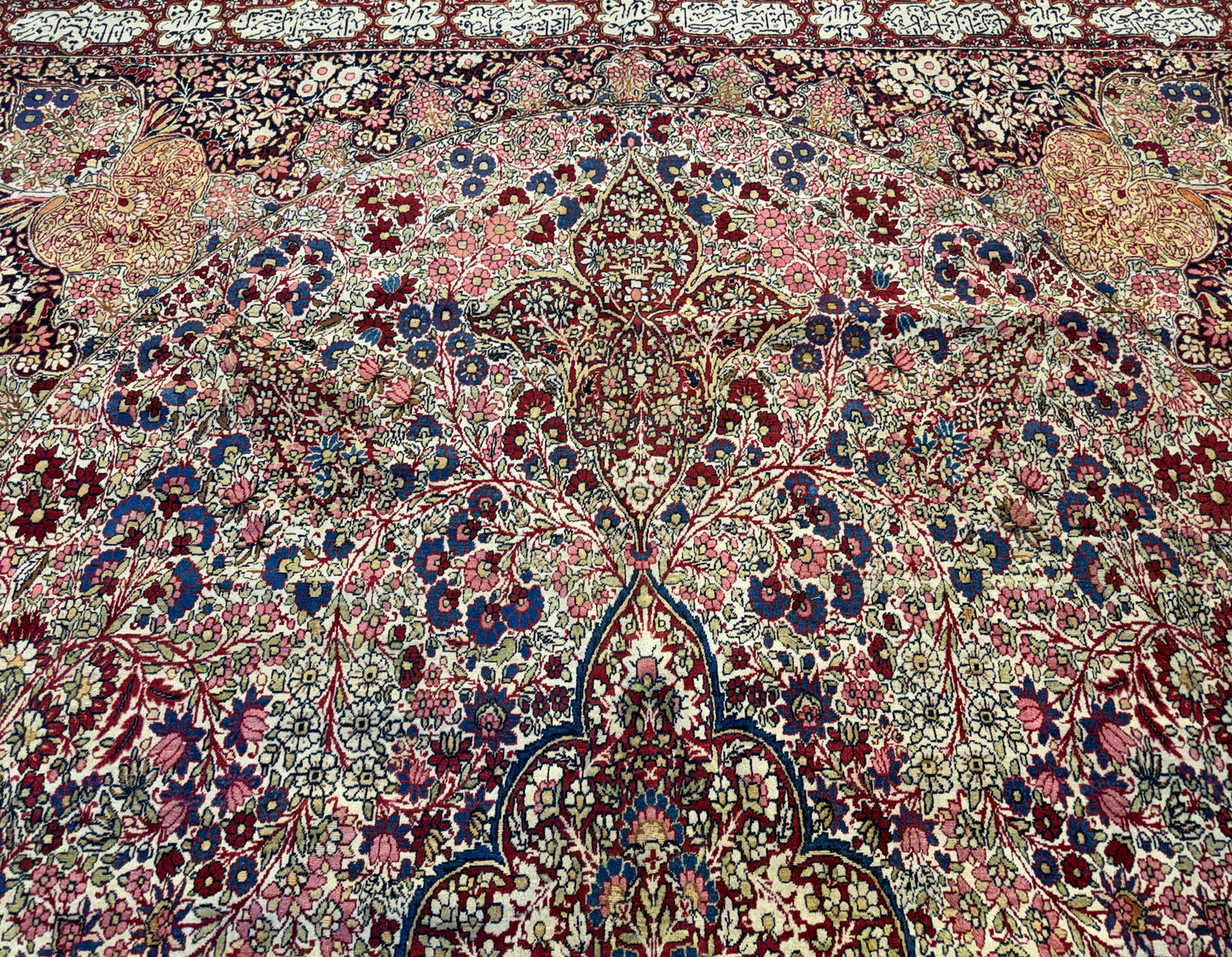 12’11”x21’7” Very Fine Collector Antique Hand-Knotted Signed Persian Kerman Area Rug