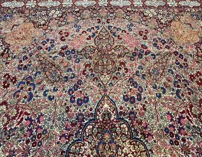 12’11”x21’7” Very Fine Collector Antique Hand-Knotted Signed Persian Kerman Area Rug