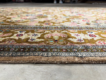 Hand-Knotted Silk Persian Qum Rug - 4’6”x7’2”