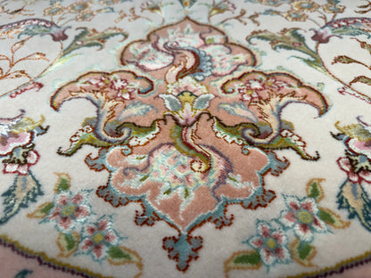 10’ Diameter Very Fine Hand-Knotted Wool & Silk Round Tabriz Persian Rug - 10x10 Handmade Carpet