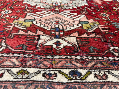 3’10”x10’10” Antique Hand-Knotted Wool Heriz Persian Runner 3x10 Handmade Red Rug