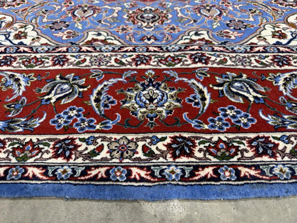 4’6”x7’9” Hand-Knotted Fine Wool & Silk Isfahane Area Rug - Blue 4x8