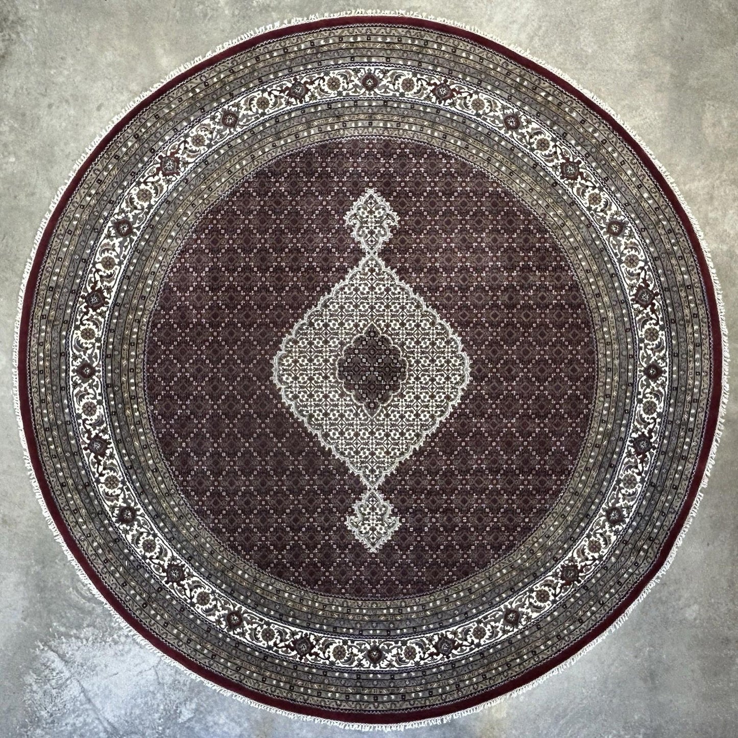 10’ Diameter Hand-knotted Wool Round Area Rug - Handmade Carpet 10x10 Burgandy