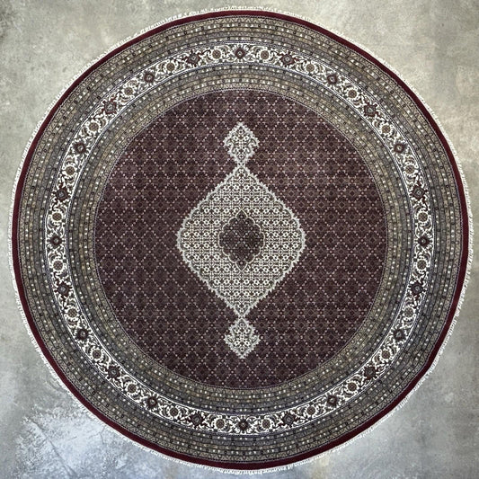 10’ Diameter Hand-knotted Wool Round Area Rug - Handmade Carpet 10x10 Burgandy