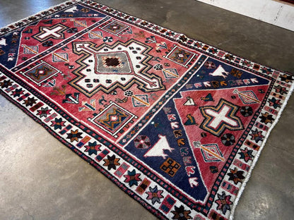 4'6"x6'9" Handmade 100% Wool Persian Hamadan Rug