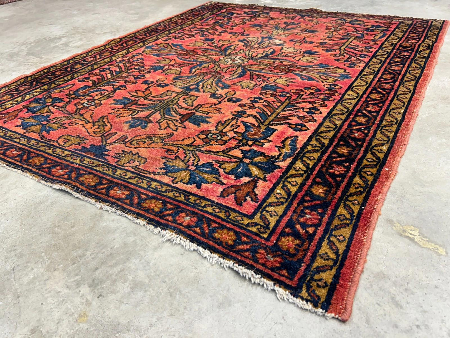3'6"x4'5" Antique Hand-knotted Wool Sarouke Area Rug - Handmade Red 3x4 Carpet