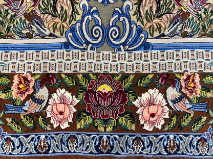 3’9”x5’11” Hand-Knotted Fine Wool & Silk Isfahane Pictorial Area Rug - Carpet