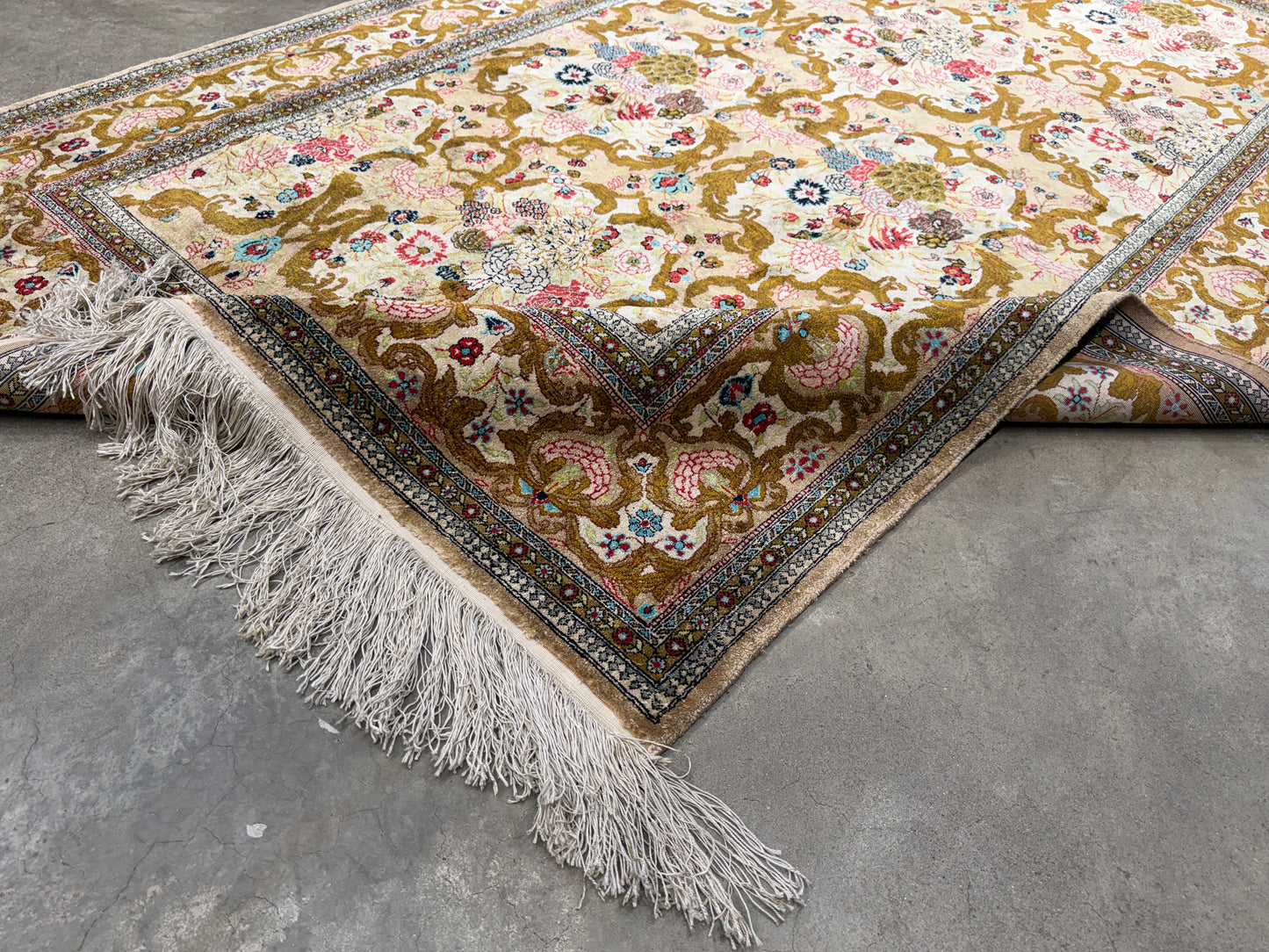 Hand-Knotted Silk Persian Qum Rug - 4’6”x7’2”