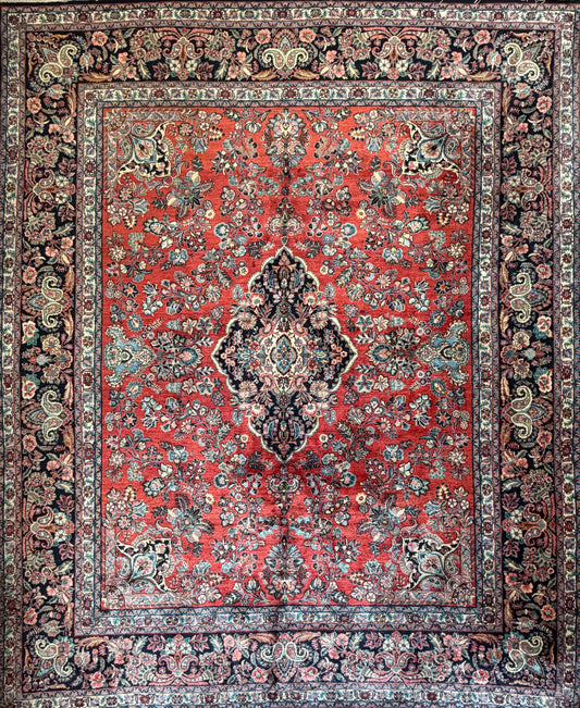10’1”x12’4” Antique Hand-Knotted Persian Ghazvin Area Rug