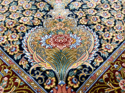 (On Hold for LH) Luxurious Hand-Knotted 100% Silk Persian Qum Rug - Signed Naimi - 6'5"x9'10"