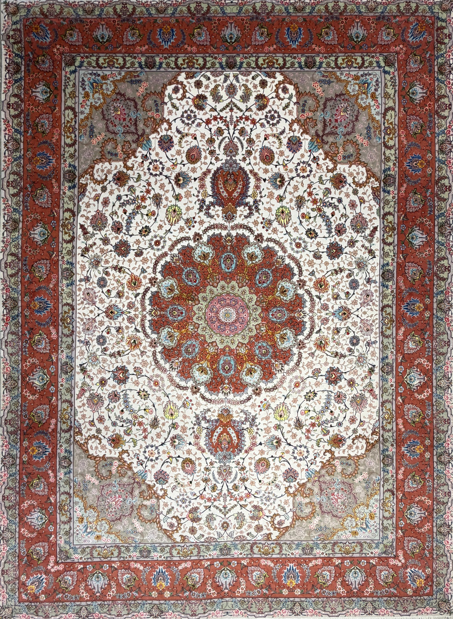 Hand-Knotted 60 Raj Persian Tabriz Rug - 9’10”x13’7”