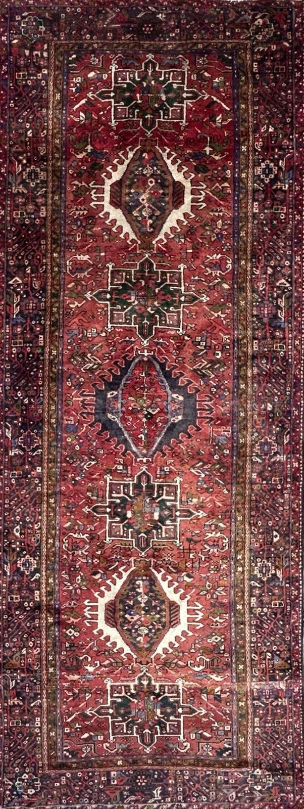 5’x12’10” Antique Hand-knotted Wool Herize Runner Rug - Handmade Red 5x13