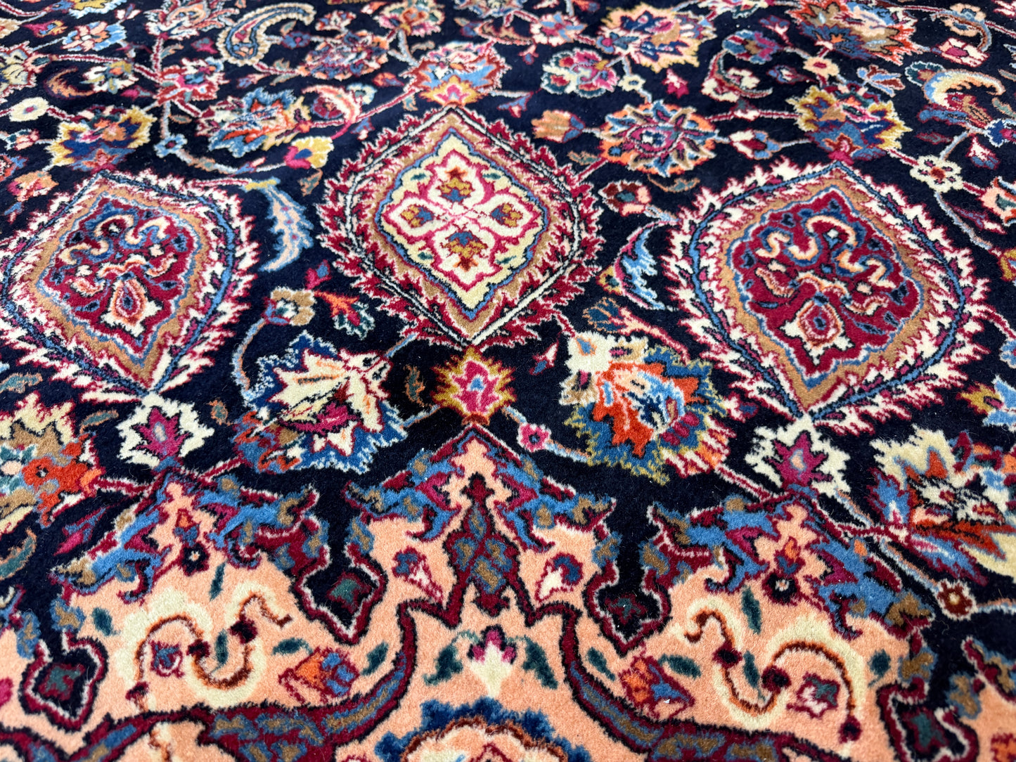 9’9”x13’2” Hand-Knotted Very Fine Antique Wool Persian Mashad Signed Saber Area Rug