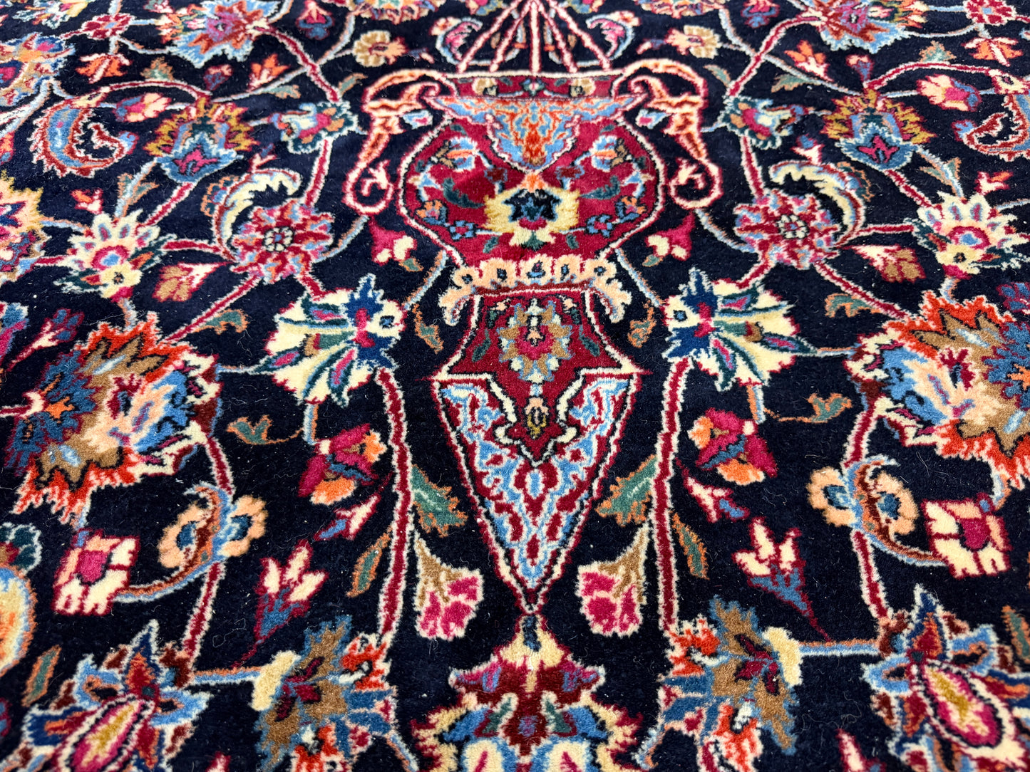 9’9”x13’2” Hand-Knotted Very Fine Antique Wool Persian Mashad Signed Saber Area Rug