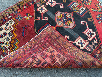 3’11”x13’2” Vintage Hand-Knotted Wool Hamadan Runner