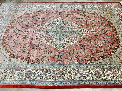 Luxurious Hand-Knotted 100% Silk Persian Qum Rug - 6'5"x9'5"