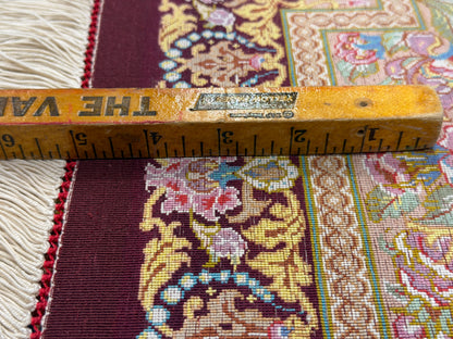 Hand-Knotted Silk Persian Qum Rug - Signed Moghaddammanesh - 3’4”x5’