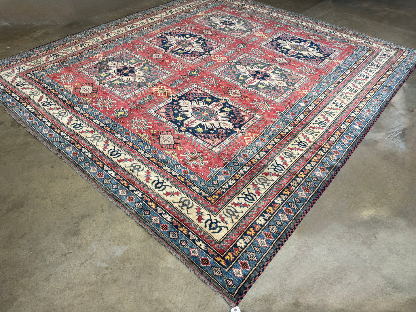 11’x12’3” Hand-Knotted Wool Kazak Area Rug