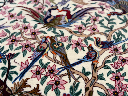 Hand-Knotted Persian Isfahan Rug -Garden of Birds- 3’8”x5’6”