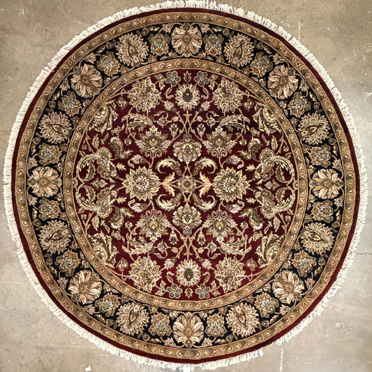 8’ Diameter Hand-Knotted Wool Indian Round Oriental Rug - 8x8 Handmade Carpet