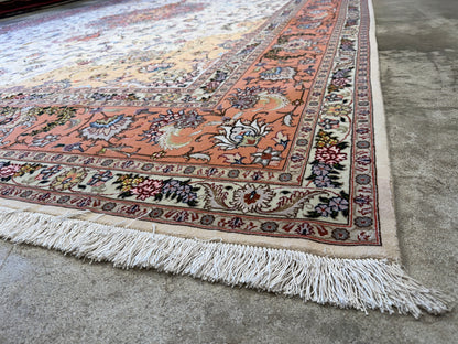 9’8”x13’8” Very Fine Hand-Knotted Persian Tabriz 80 Raj Area Rug